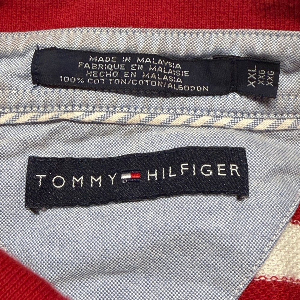 Tommy Hilfiger Red and Navy Woven Striped Polo - Picture 7 of 9